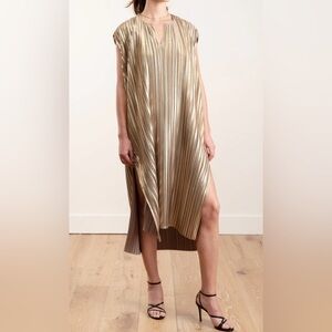 Zero + Maria Cornejo Gold Pleated caftan with side Slits